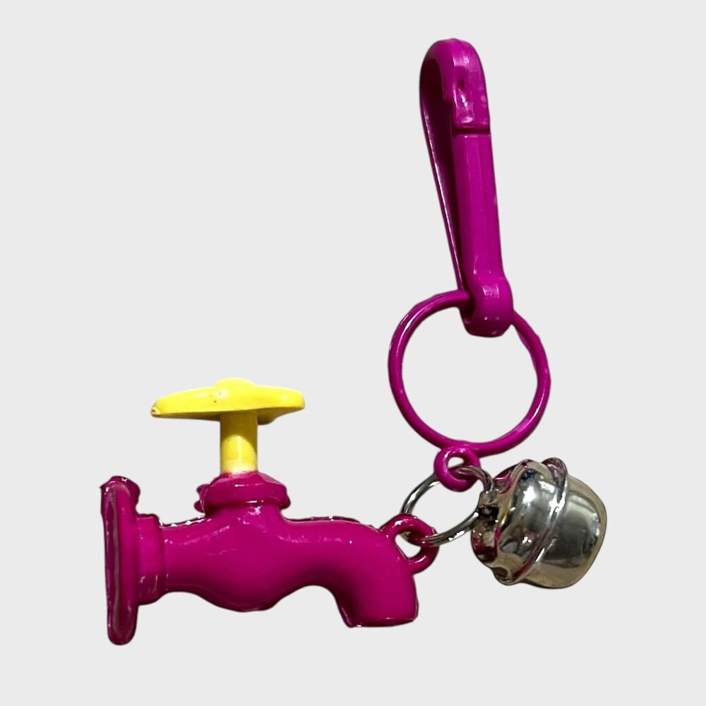 VTG 80s Bell Charm Clip-On Spigot Faucet Pink Yellow Plastic Toy Dangle Prize